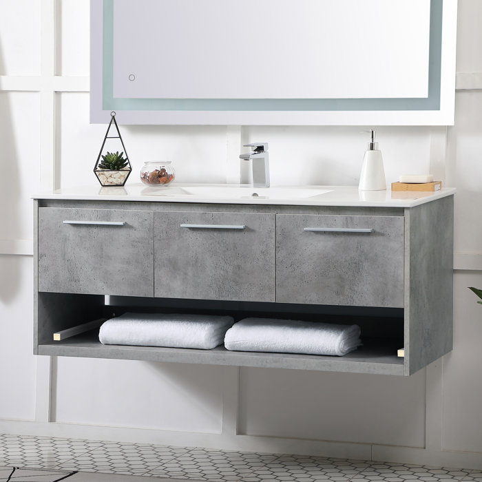 Latitude Run 48 Inch Single Bathroom Floating Vanity In Concrete Grey